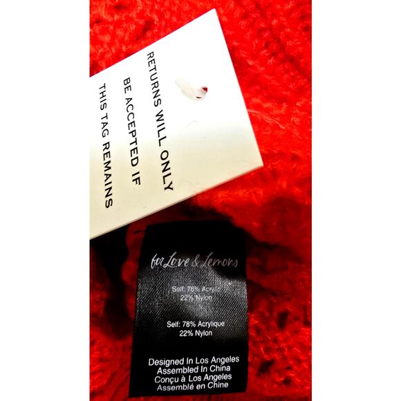 For Love & Lemons Red Cable Knit Puff Sleeve Turtleneck Sweater | NWT Size Small - Picture 6 of 6